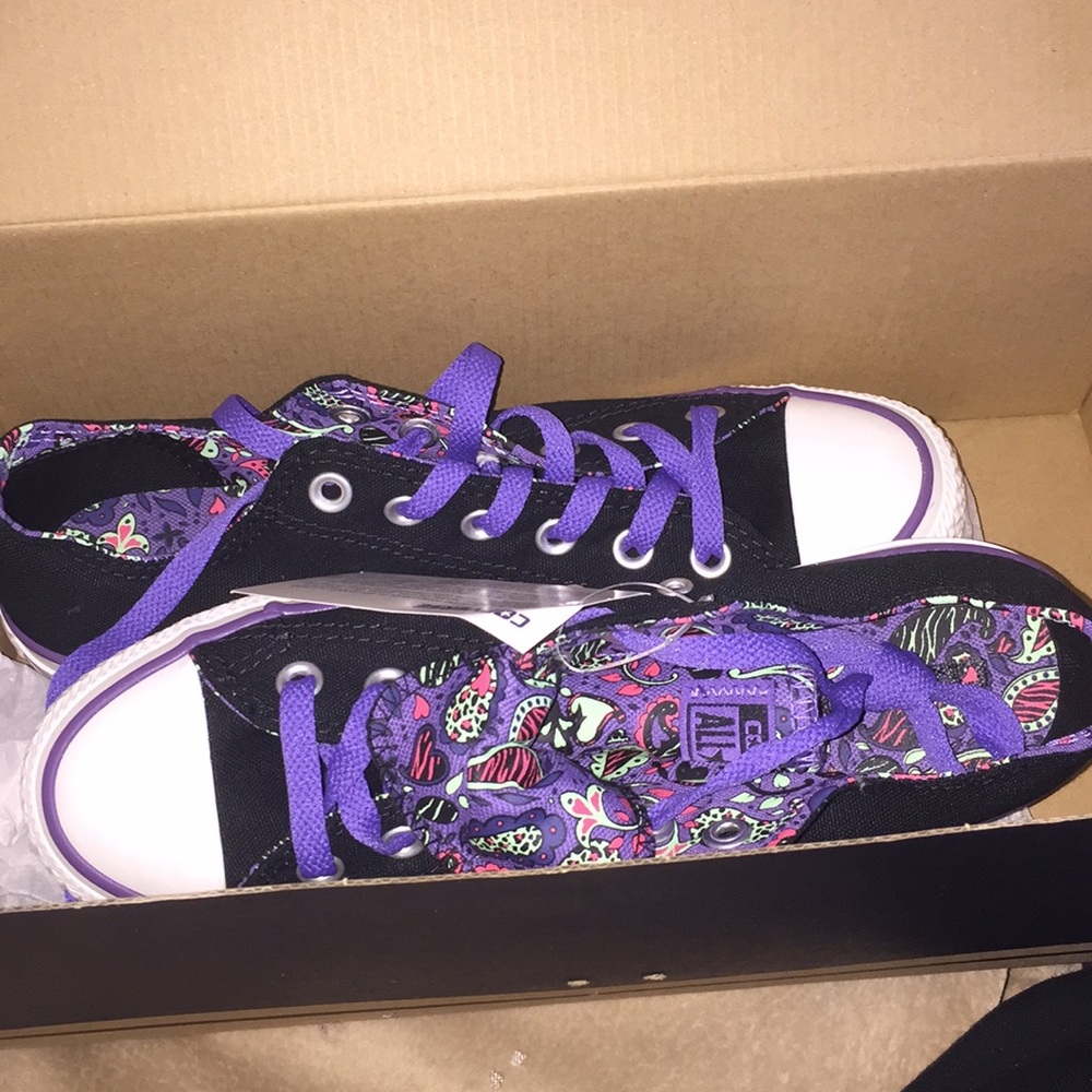 Black converse with purple detailing